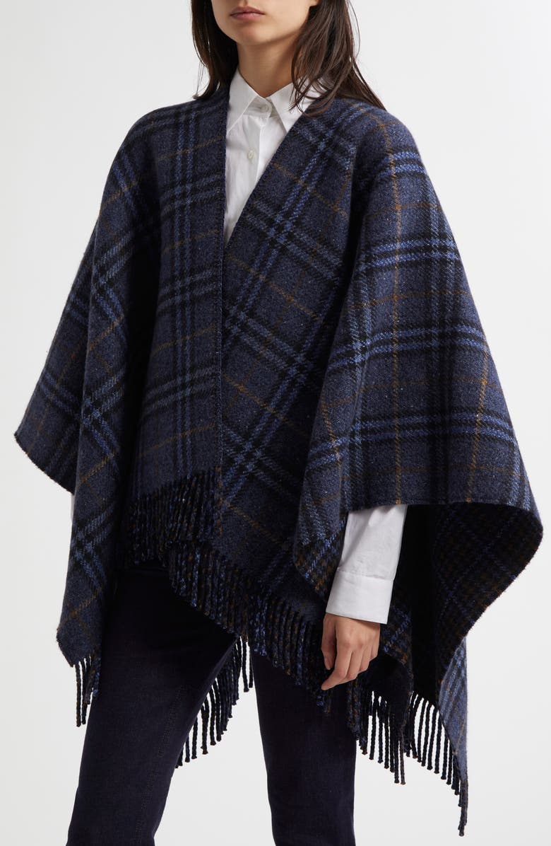 Burberry Houndstooth Check Cashmere & Wool Cape, Alternate, color,