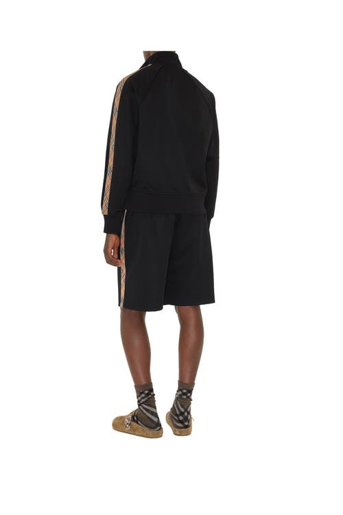 Burberry Checked Jacquard-trimmed Logo-embroidered Tech-jersey Track Jacket In Black