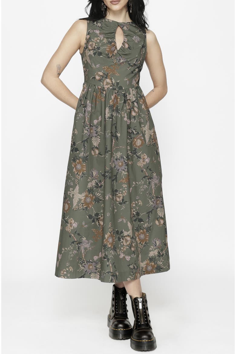 Poison Eden Print Cut Out Midi Dress, Alternate, color, Green