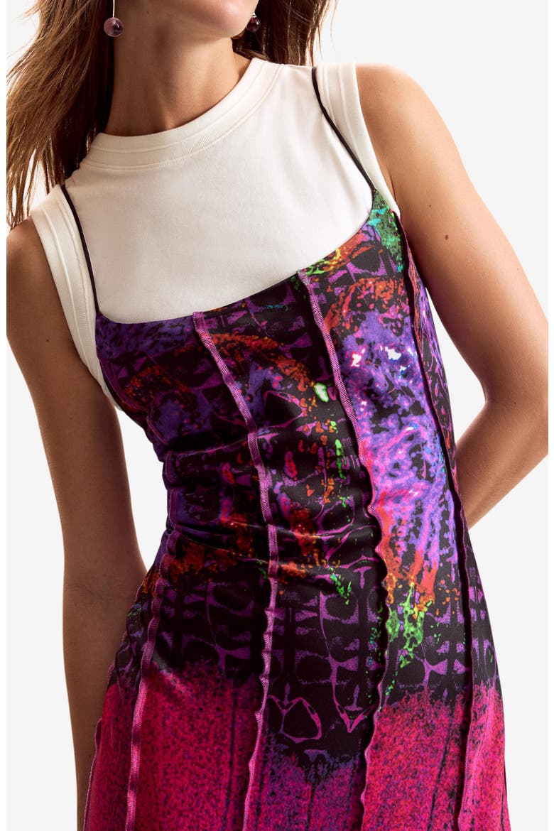 Mixed Media Print Midi Dress, Alternate, color, FUCHSIA