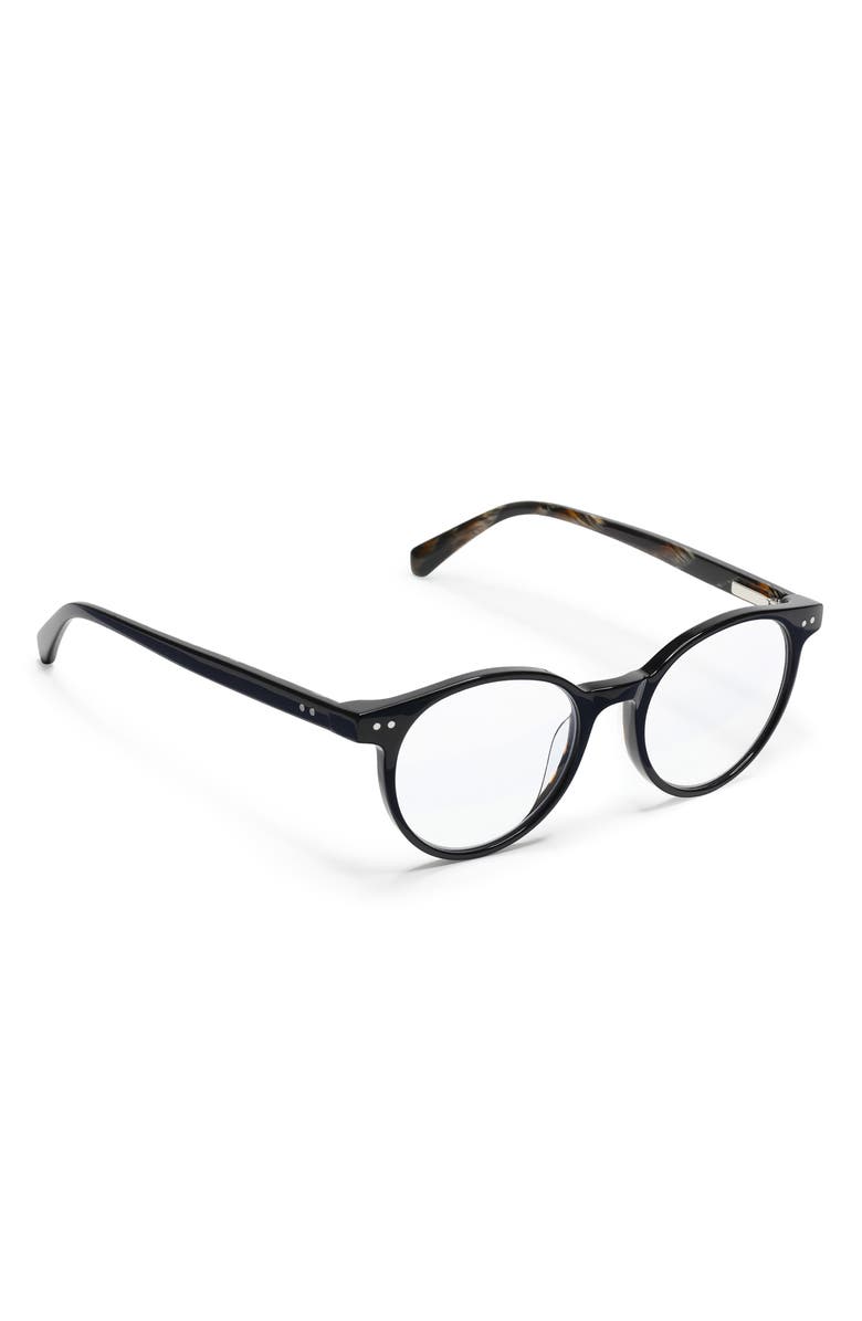 eyebobs Case Closed 50mm Round Blue Light Blocking Glasses, Alternate, color, Black & Horn