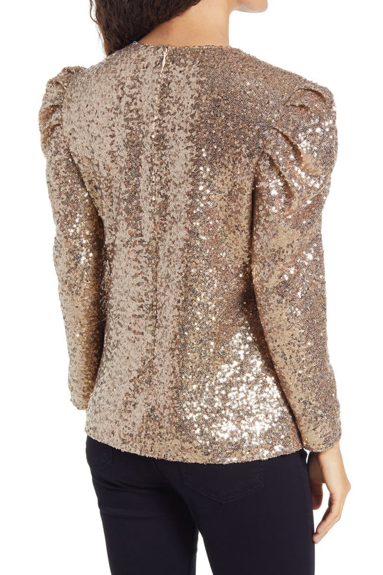 Rachel Parcel Sequin Puff Shoulder Top, Alternate, color, GOLD