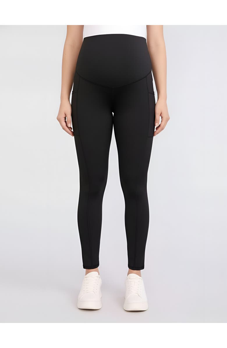 MOTHERHOOD MATERNITY Over the Belly Side Pocket Active Maternity Leggings, Alternate, color, Black