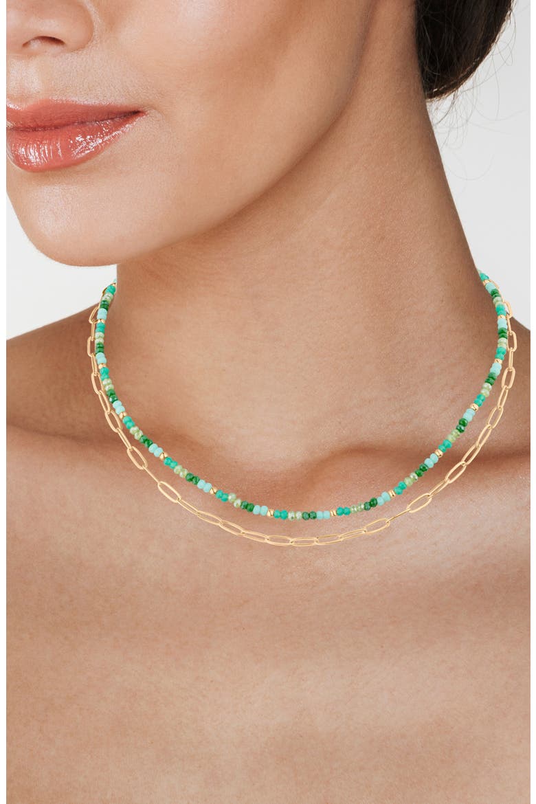 Double Layered Oval Chain Link Necklace, Main, color, TURQUOISE/ GOLD
