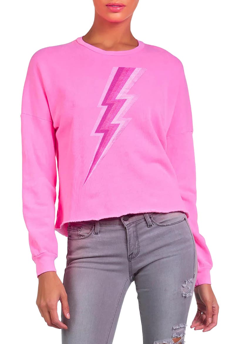 Lee X Pink Lightning Bolt Crop Pullover, Main, color, Neon Pink