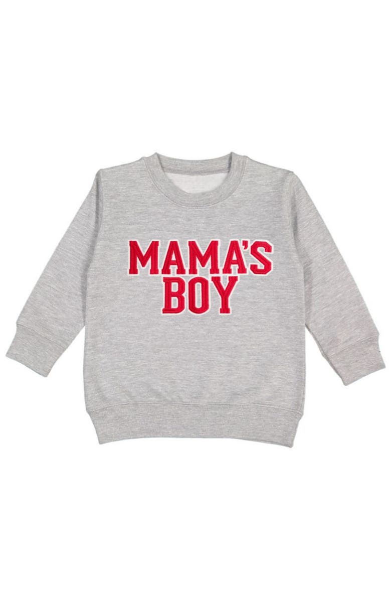 Sweet Wink Mama
s Boy Varsity Patch Valentine
s Day Sweatshirt, Main, color, Grey