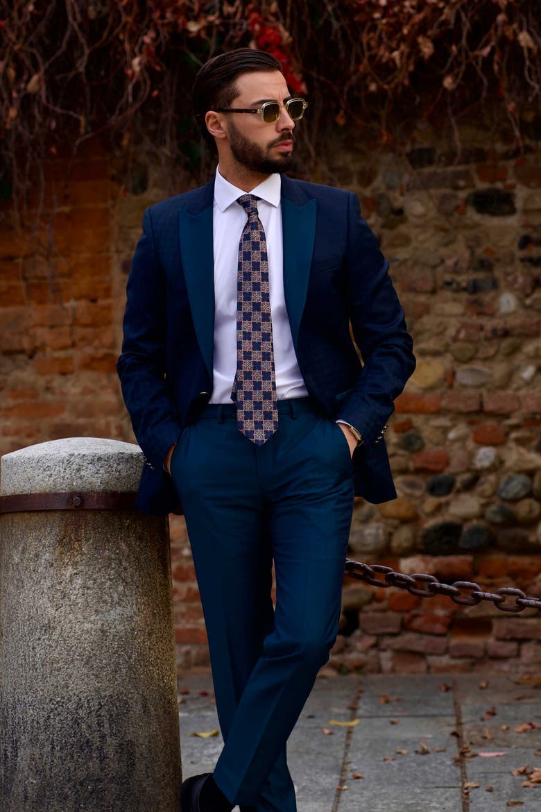 Amalfi - Silk Jacquard Tie for Men, Alternate, color, Navy and Copper Rose