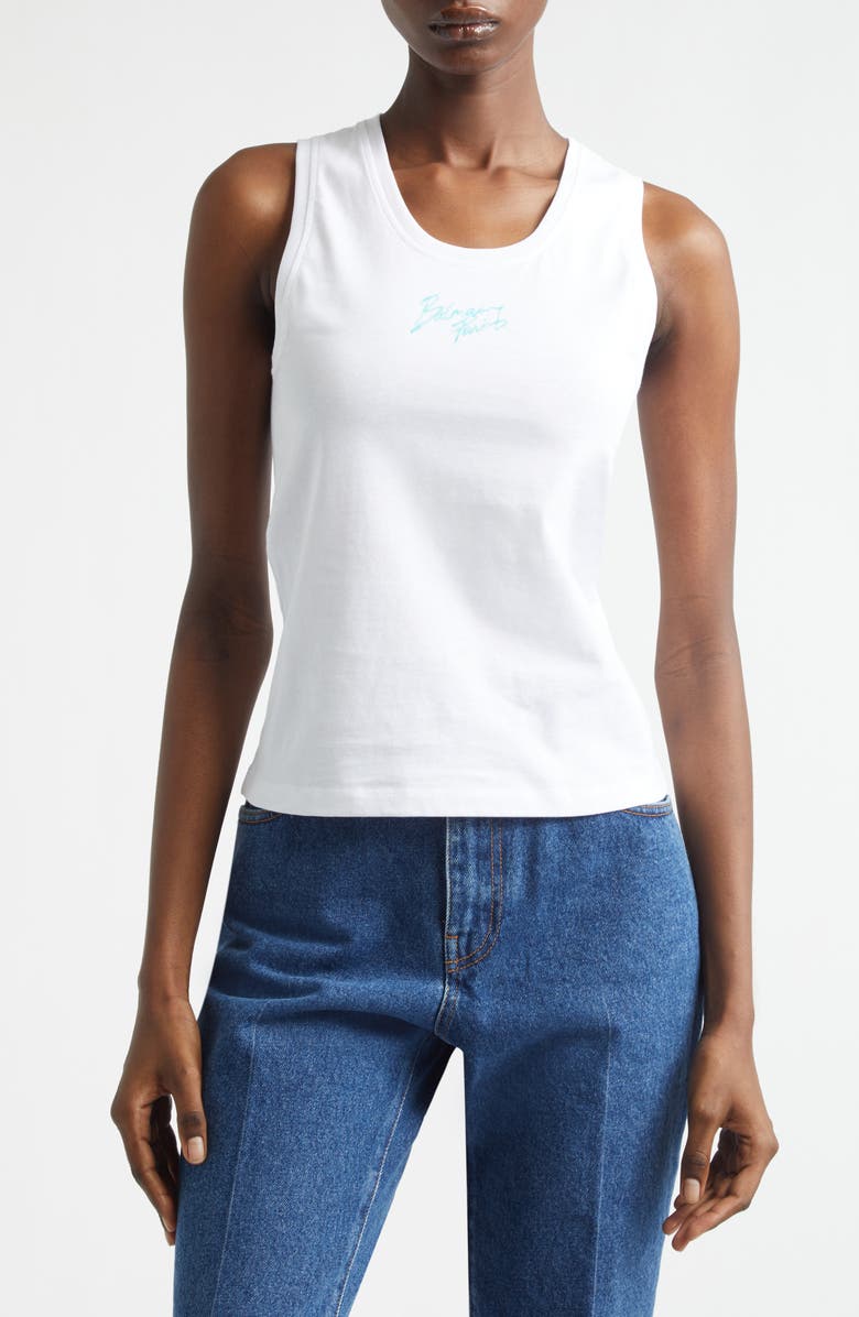 Balmain Paris Jersey Tank, Main, color, White/ Pale Green