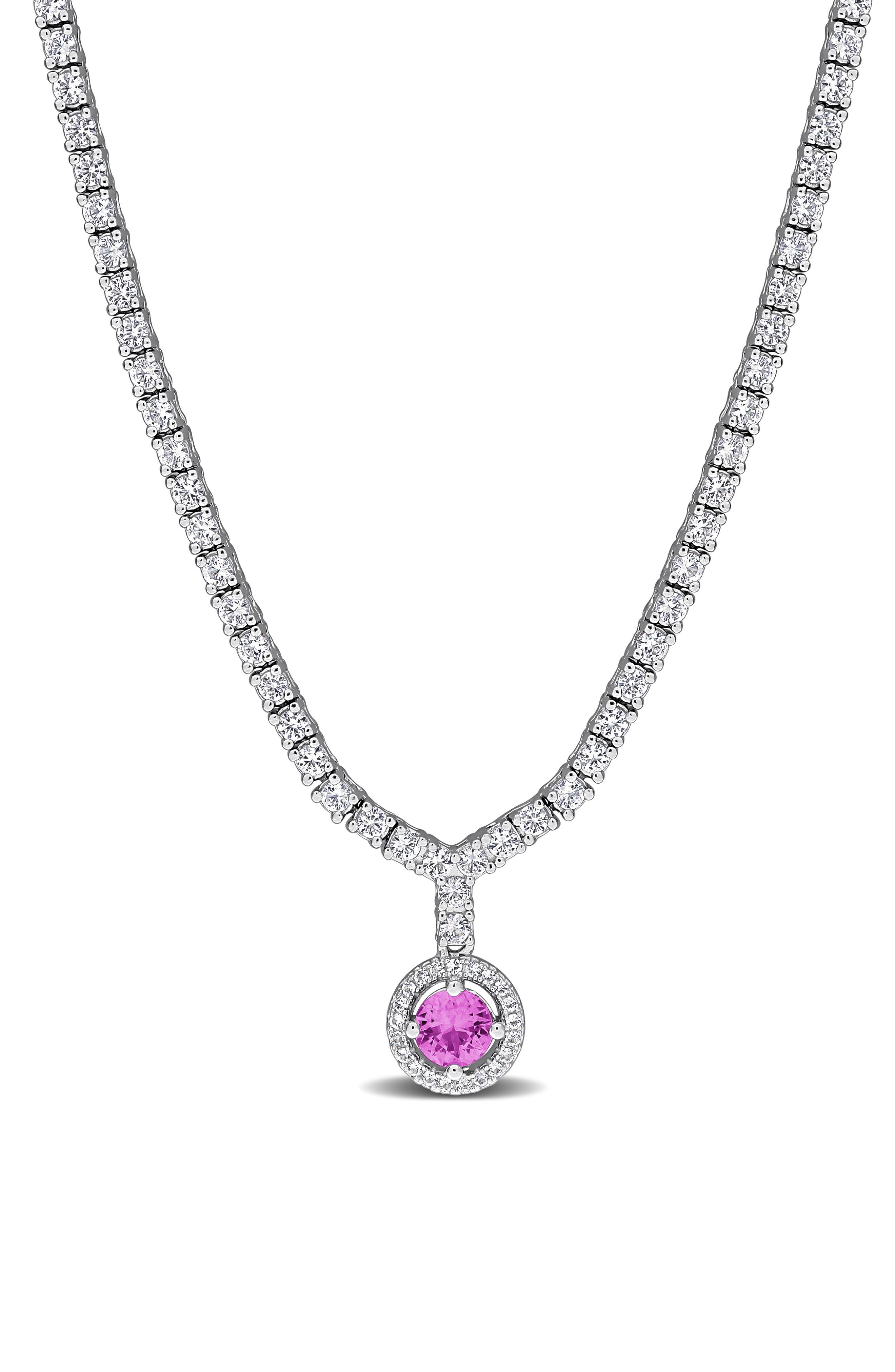 DELMAR Lab Created Pink Sapphire & White Sapphire Pendant Necklace