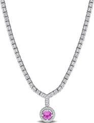 DELMAR Lab Created Pink Sapphire & White Sapphire Pendant Necklace