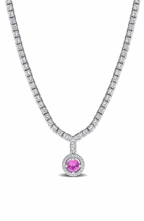 DELMAR Lab Created Pink Sapphire & White Sapphire Pendant Necklace