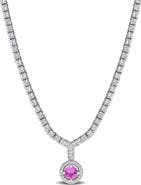 DELMAR Lab Created Pink Sapphire & White Sapphire Pendant Necklace