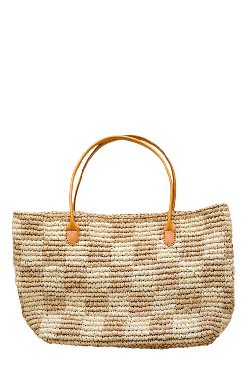 PINK HALEY Lindsey Checker Raffia Tote in Brown  product