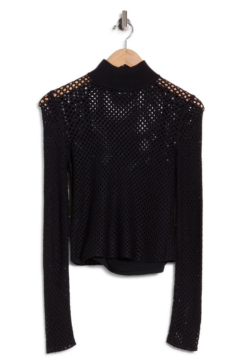 Bexley Pointelle Mock Neck Top, Main, color, BLACK