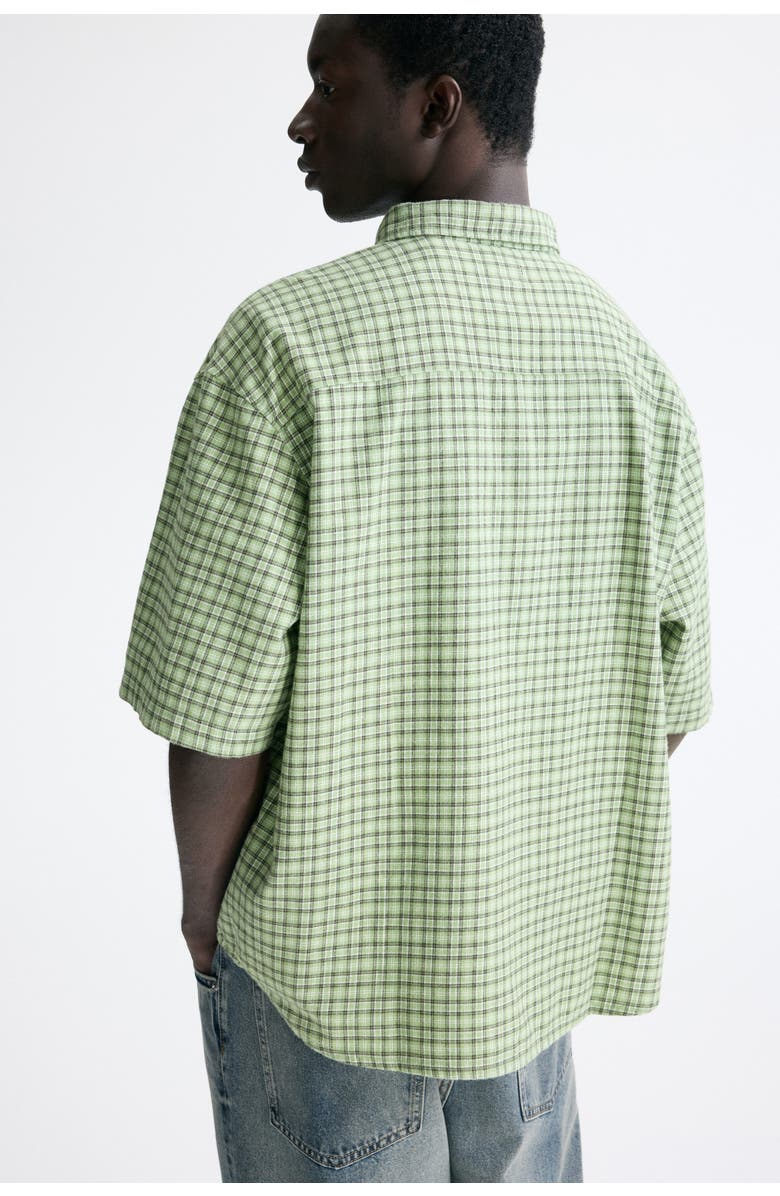 H&M Relaxed Fit Cotton Flannel Shirt, Alternate, color, Light Green/Checked