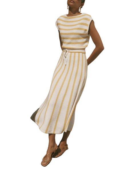 Cotton Blend Striped Midi Dress