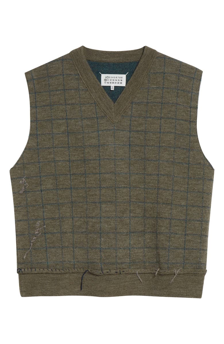 Maison Margiela Check Virgin Wool Sweater Vest, Alternate, color, Military Green