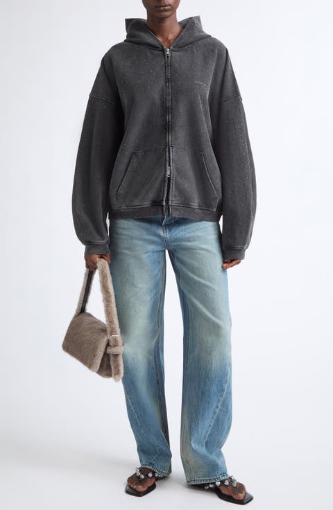 Oversize Hotfix Crystal Cotton Zip Hoodie