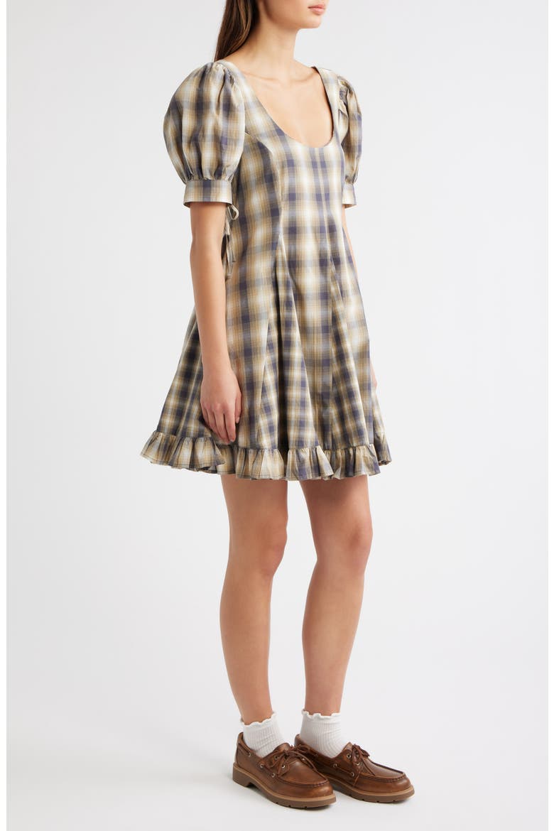 Sabina Plaid Mini Godet Dress, Alternate, color, CARDAMON