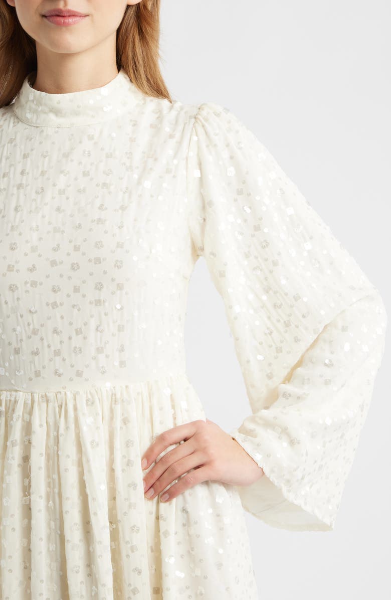 Sister Jane Reel Embellished Long Sleeve Maxi Dres, Alternate, color, Ivory