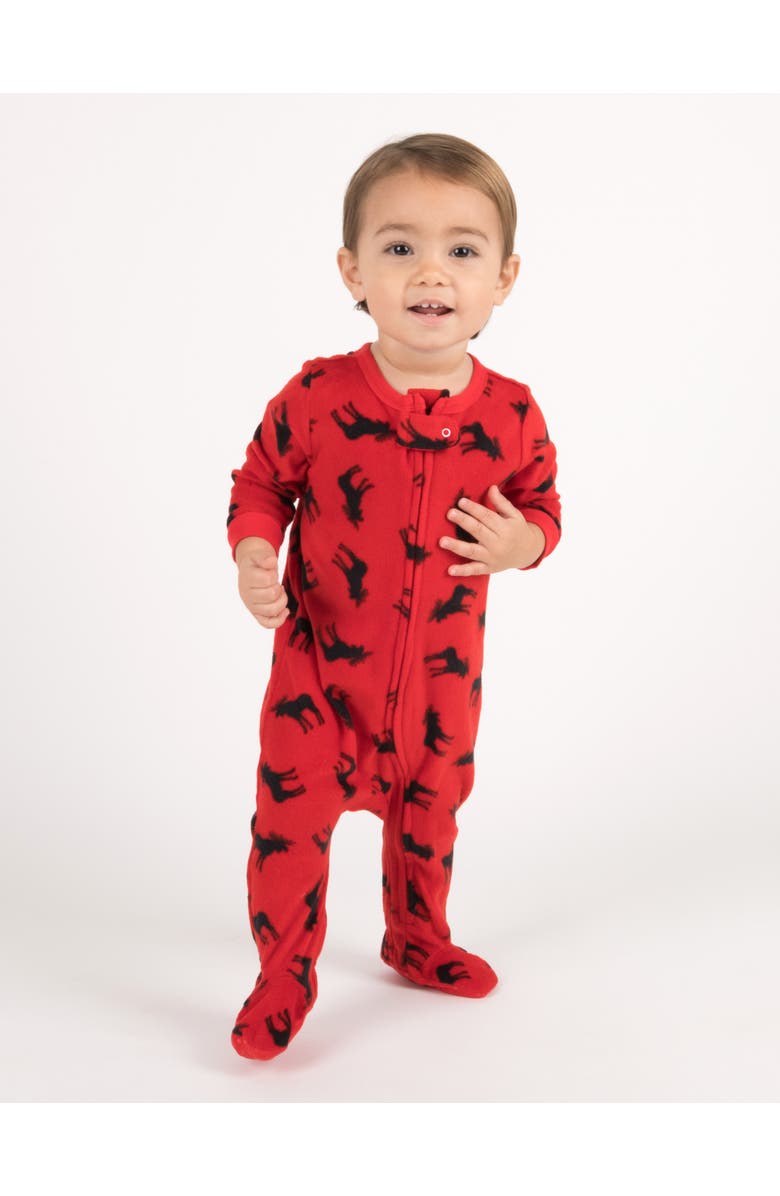 Leveret Footed Fleece Printed Holiday Pajamas, Alternate, color, Moose