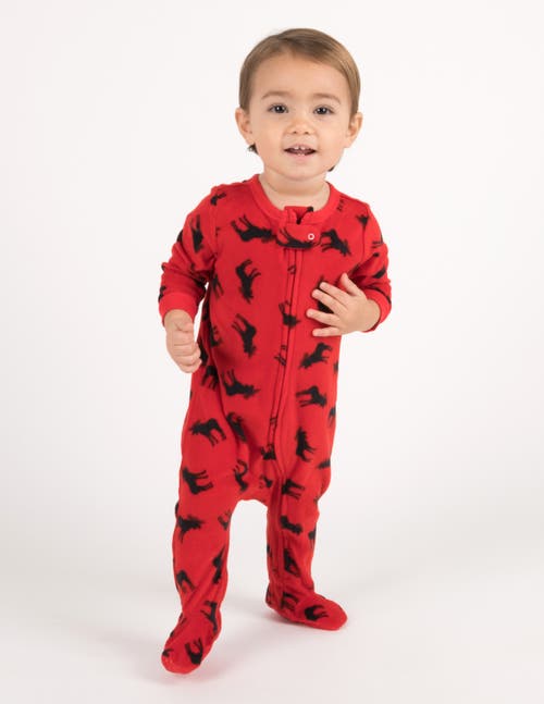 Leveret Footed Fleece Printed Holiday Pajamas In Red
