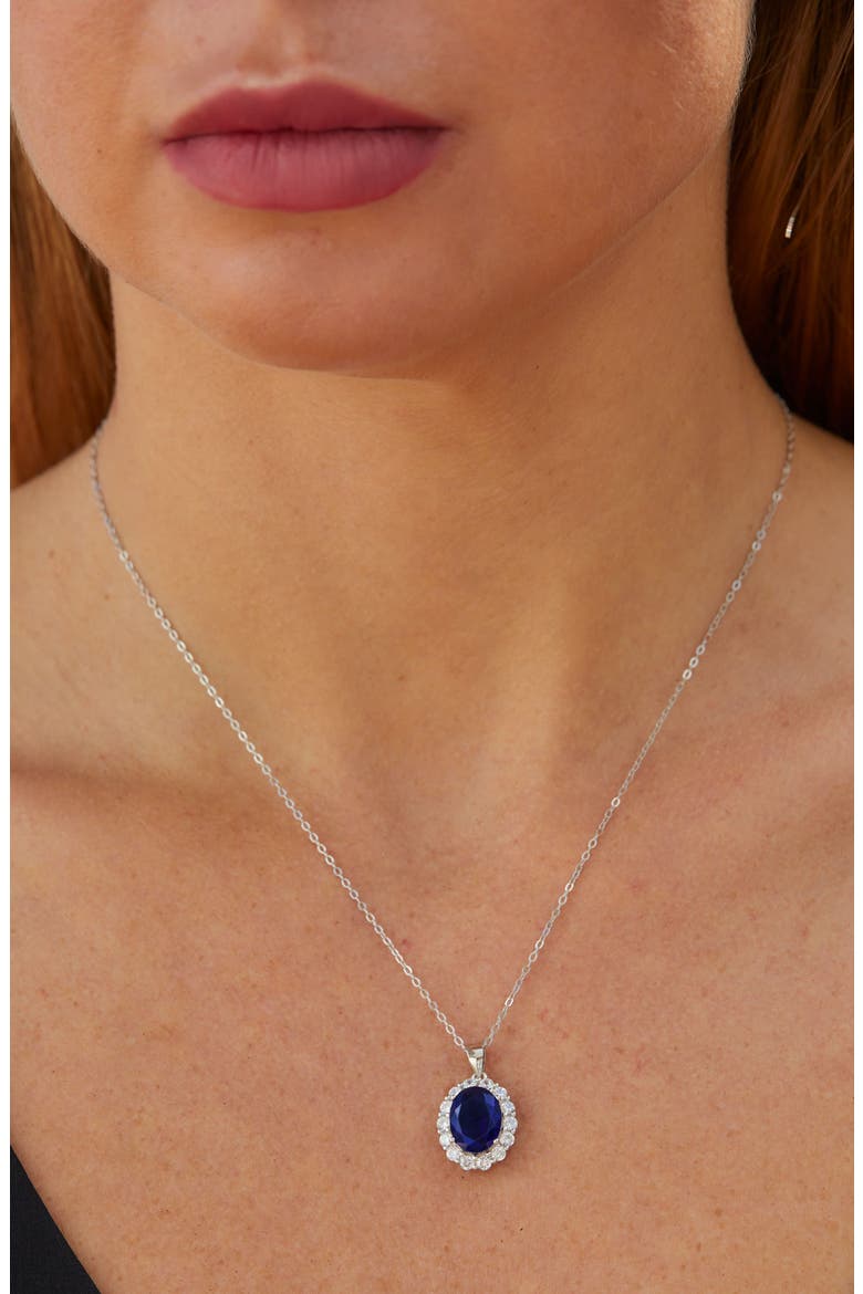 Diana Cubic Zirconia Halo Pendant Necklace, Alternate, color, SAPPHIRE BLUE