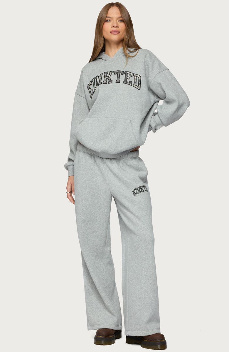 EDIKTED Camo Crush Logo Wide Leg Sweatpants, Alternate, color, Dark-Gray-Melange