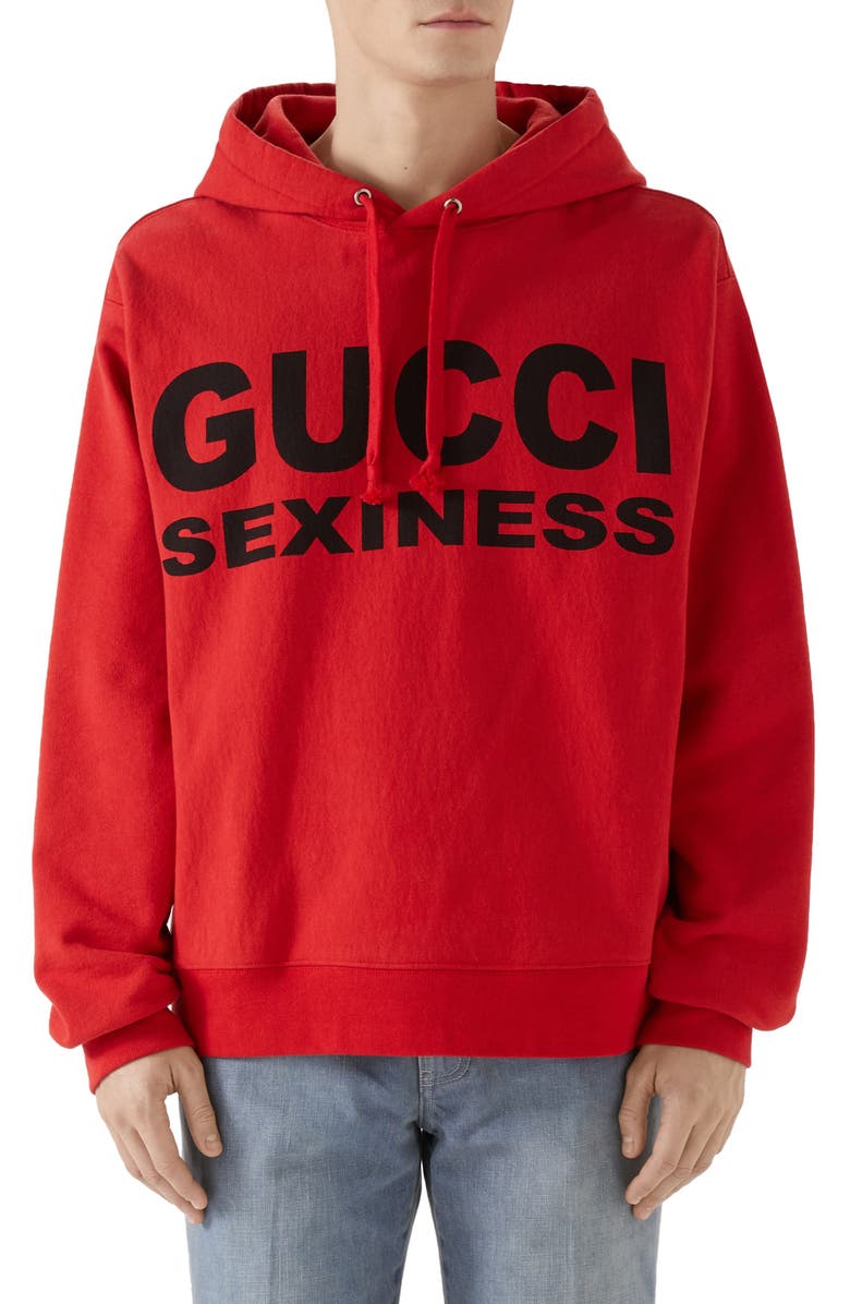 Gucci Sexiness Logo Graphic Cotton Hoodie, Main, color,