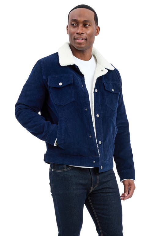 Lucky Brand Faux Shearling Lined Corduroy Trucker Jacket In Blue