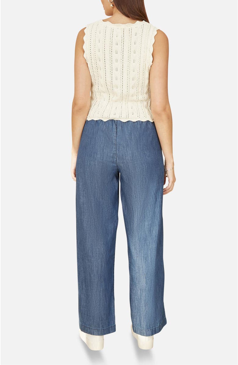 Yumi V Neck Button Down Crochet Knitted Top, Alternate, color, Ivory