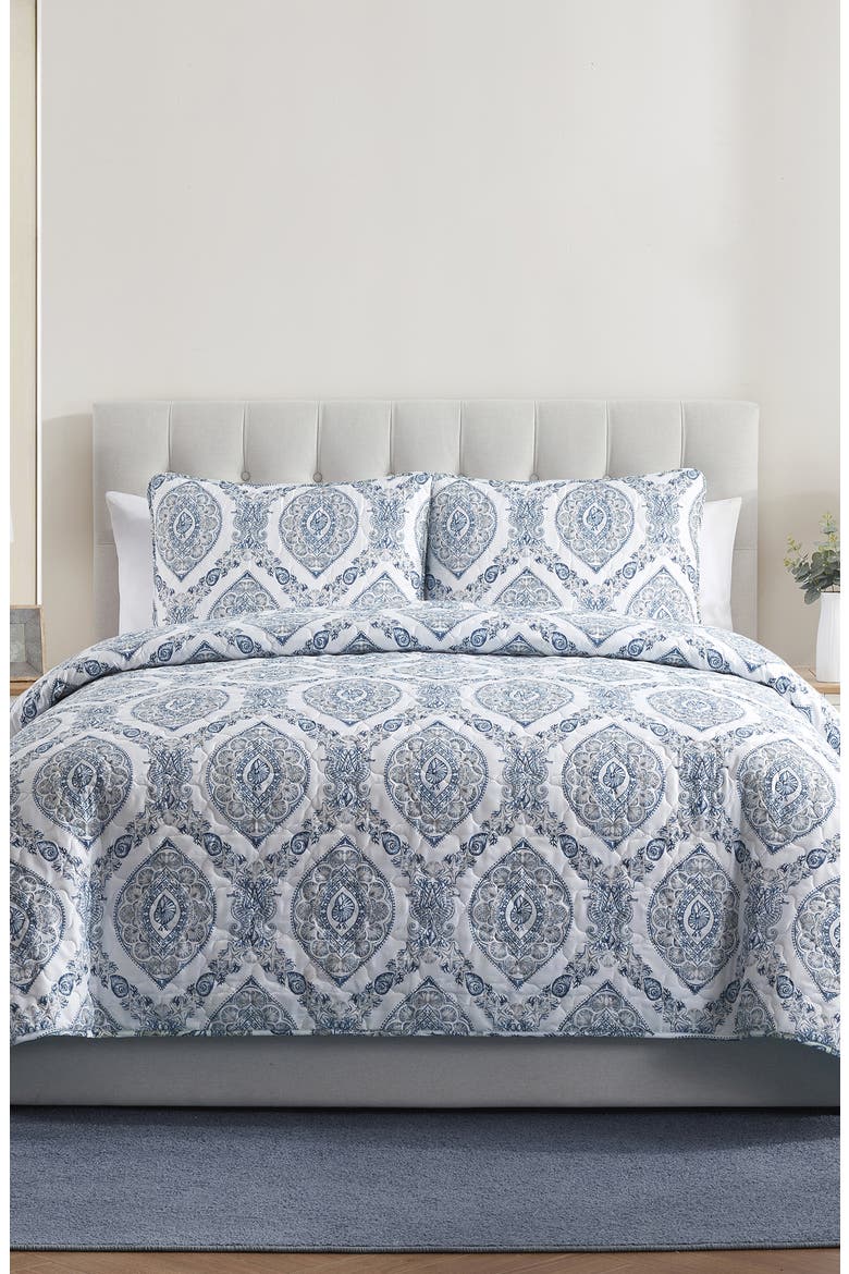 Sea Damask 3-Piece Quilt Set, Alternate, color, BLUE/ MULTI