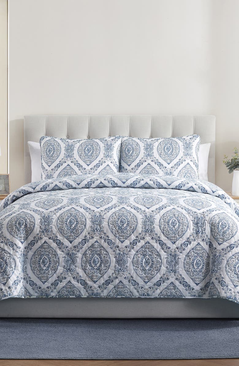 VCNY HOME Sea Damask 3-Piece Quilt Set, Alternate, color, Blue/ Multi
