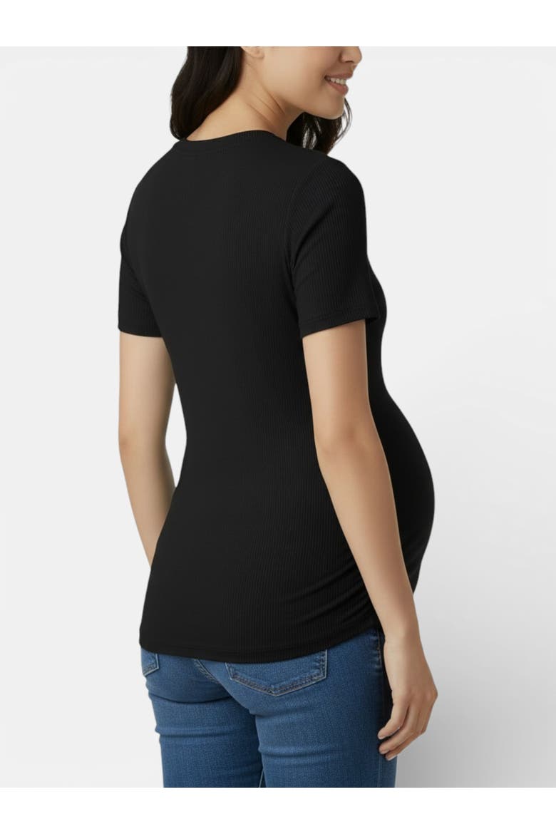 Women's Crew Neck Side-Ruched Maternity Short Sleeve Top, Alternate, color, Black
