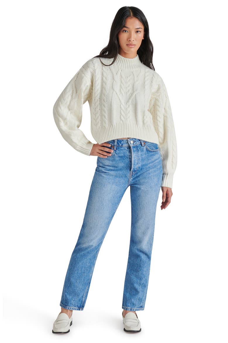 Marcie Cable Stitch Mock Neck Sweater, Alternate, color, WHISPER WHT