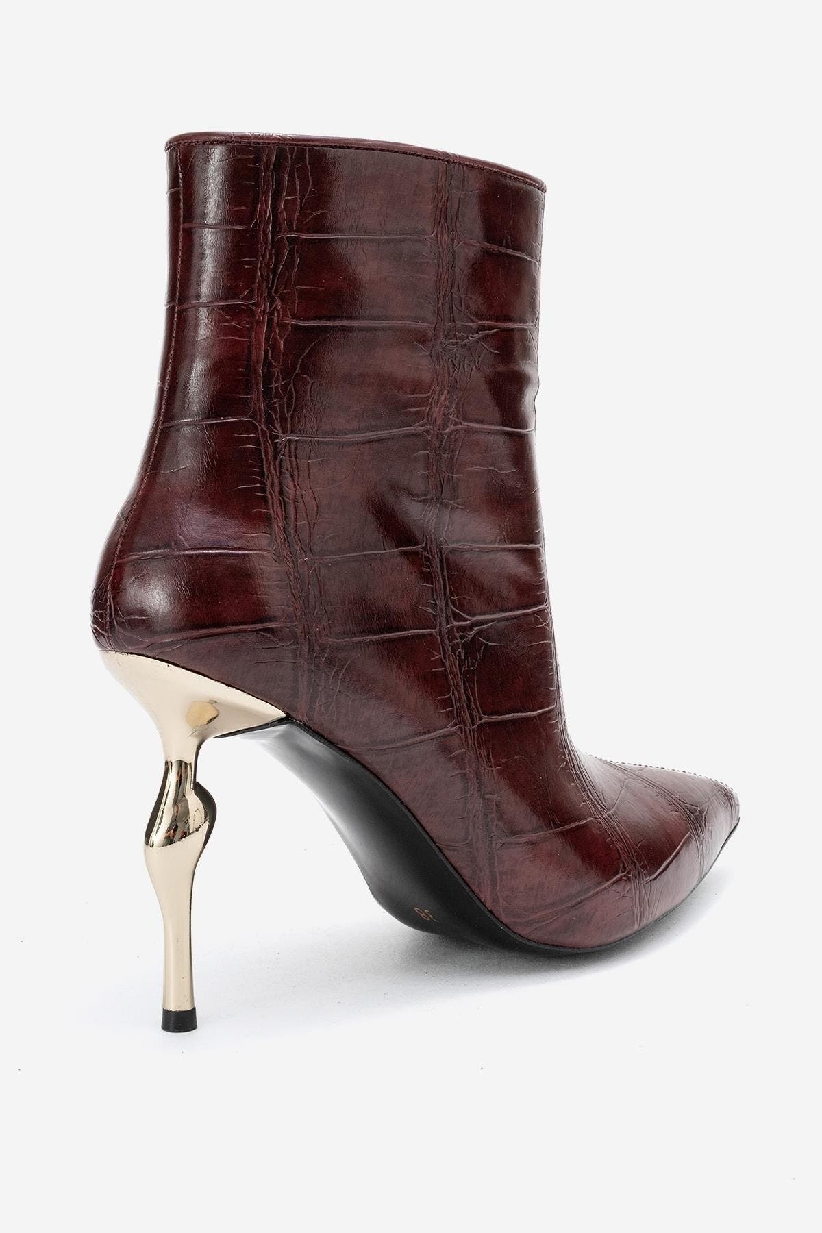 Crista Pointed Toe Bootie, Alternate, color, Burgundy Print Faux Leather