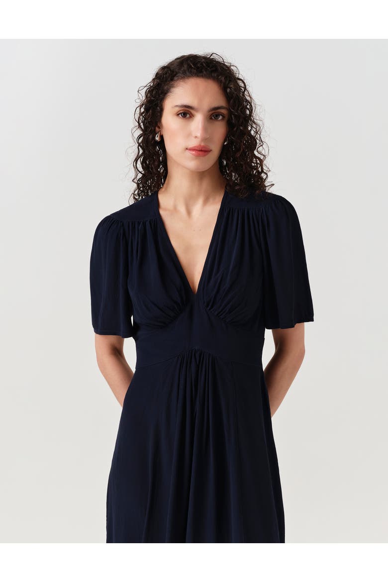Rosalie Angel Sleeve Crepe Midi Dress, Alternate, color, Navy
