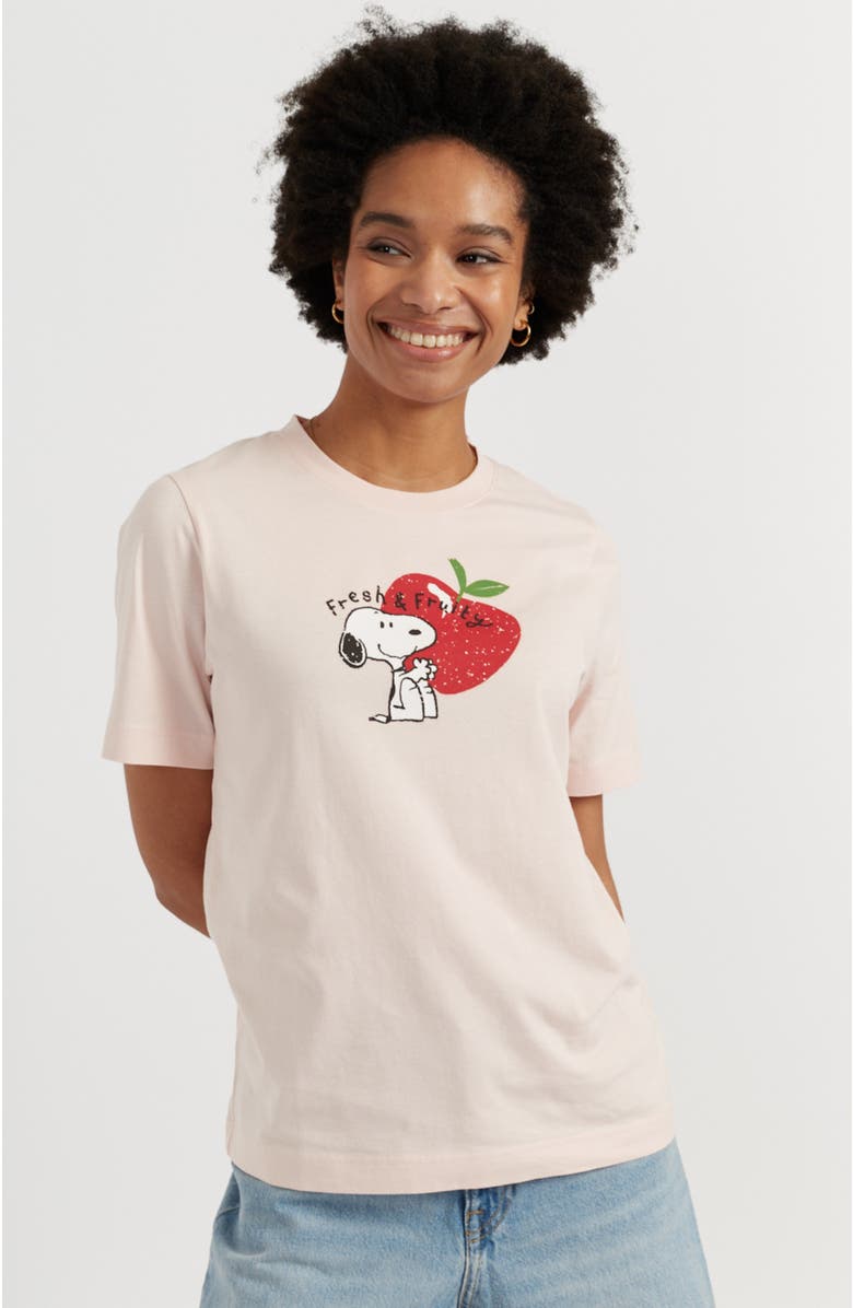 Chinti & Parker Cotton Snoopy Apple T-Shirt, Main, color, Light Pink