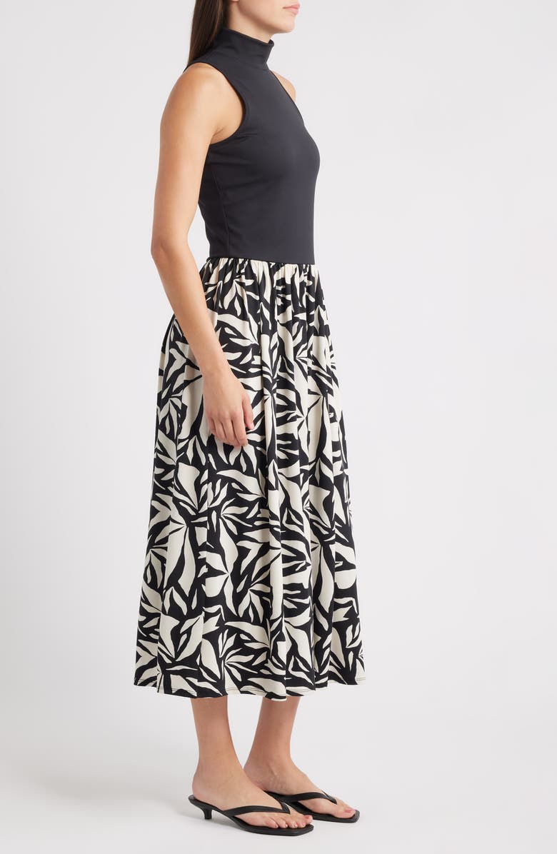 Loveappella Mock Neck Sleeveless Midi Dress, Alternate, color, Black/ Ivory