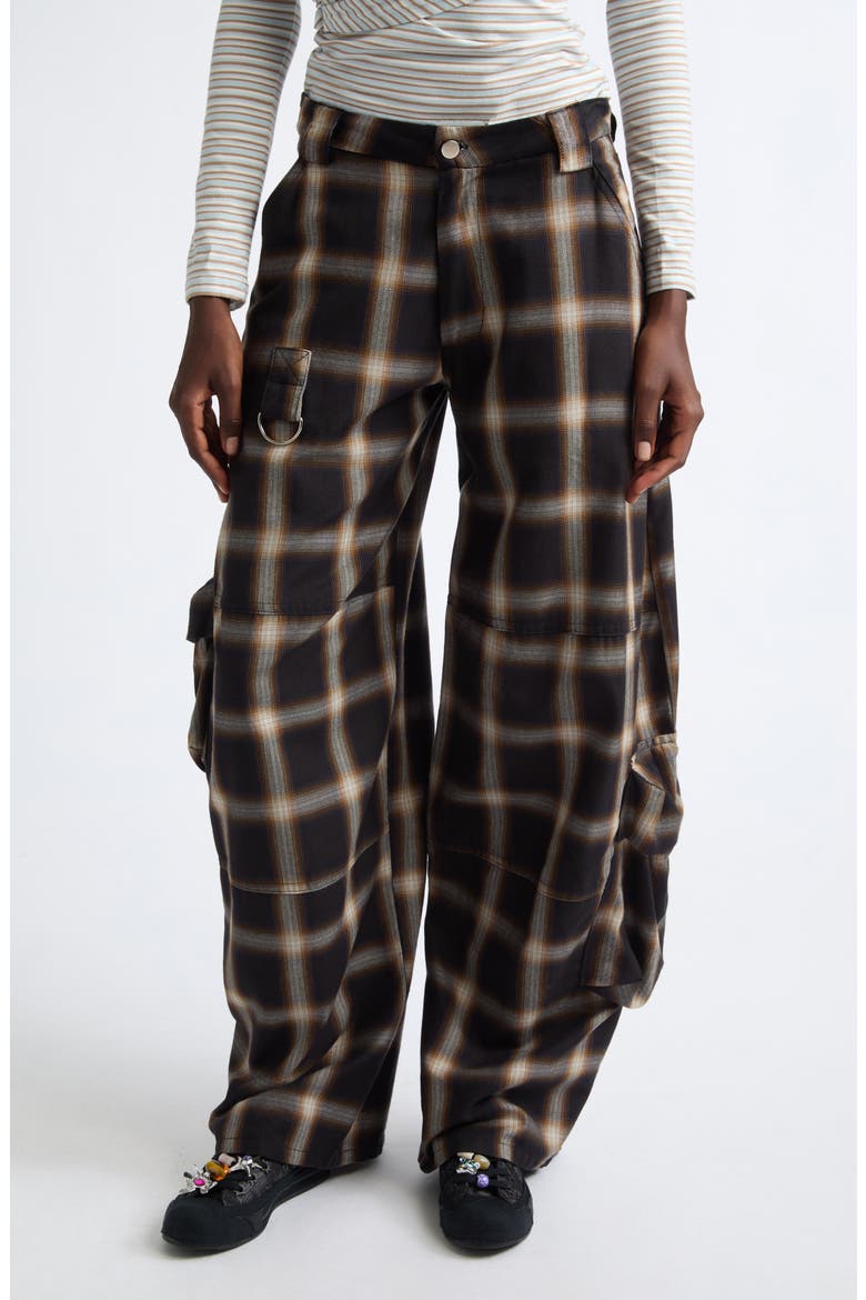 Wide Leg Cargo Pants, Main, color, BLACK PLAID