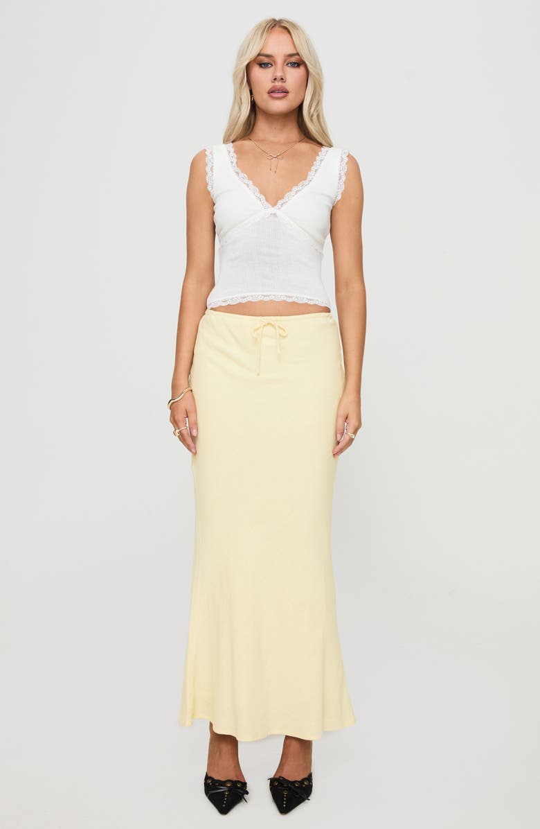 Princess Polly Mercer Linen Blend Drawstring Maxi Skirt, Alternate, color, Lemon