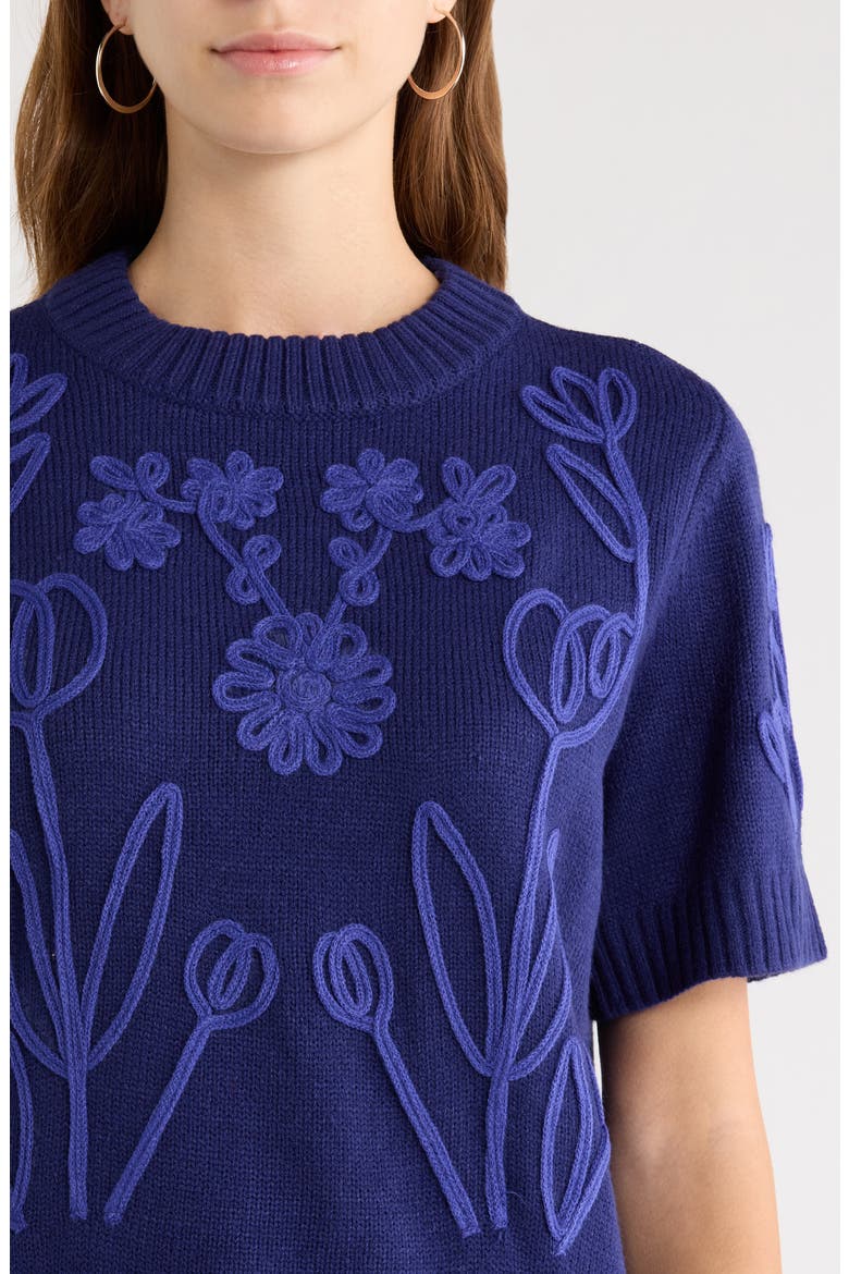 Winsley Floral Embroidered Sweater, Alternate, color, NAVY