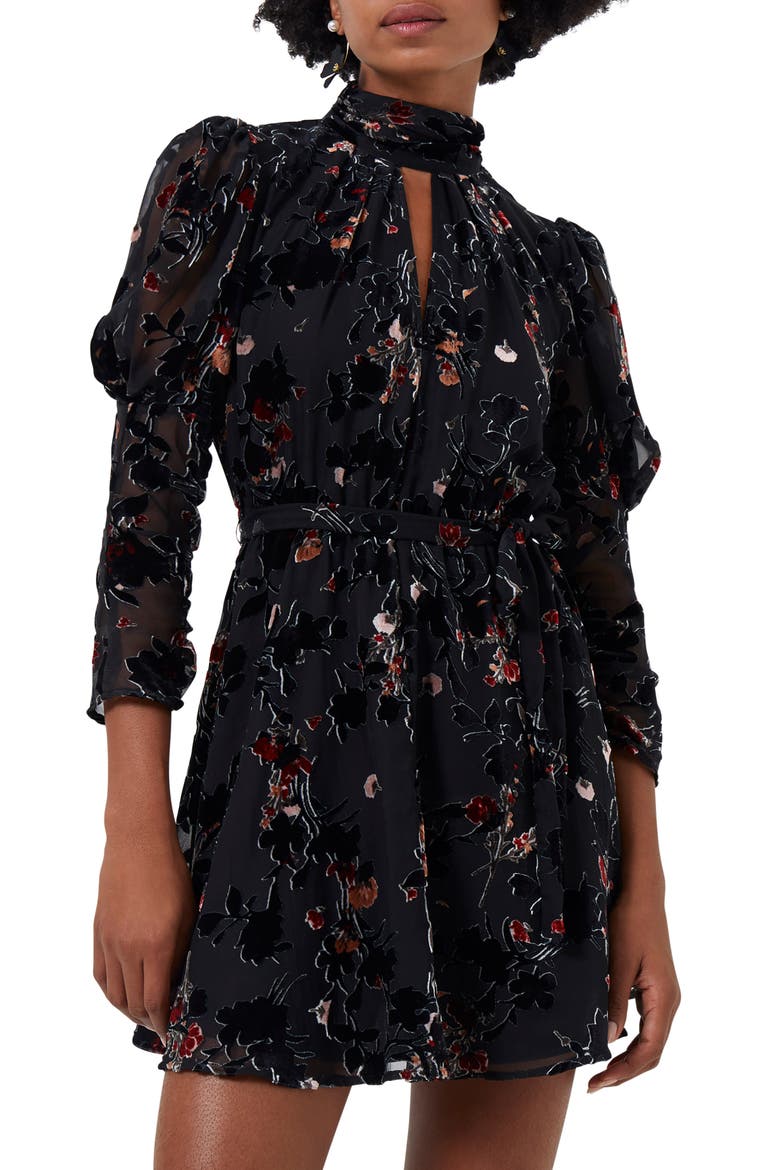 Guthern Burnout Long Sleeve Minidress, Alternate, color, 01-BLACK