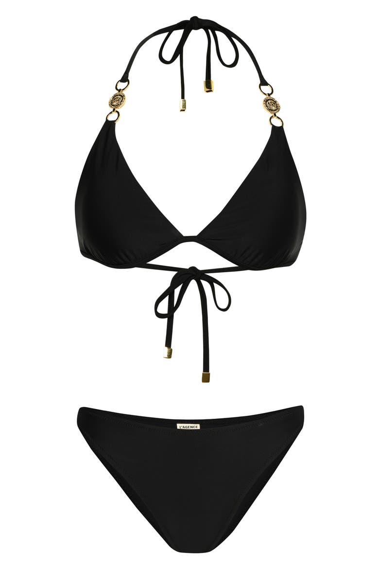Annabelle Solids Triangle Bikini Top, Alternate, color, BLACK