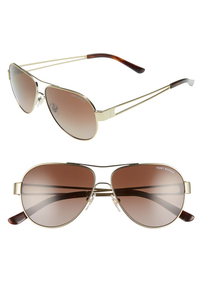 55mm Polarized Aviator Sunglasses, Main, color, GOLD/ DARK TORTOISE GRADIENT