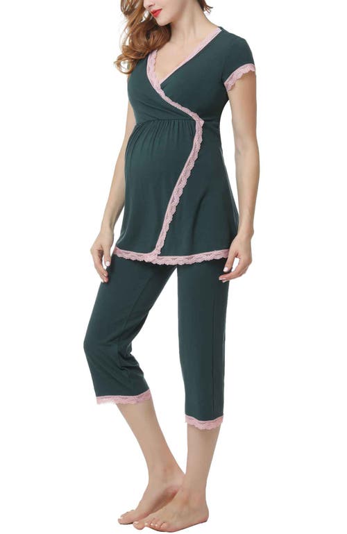 Kimi & Kai Cindy Maternity/nursing Pajamas Set In Forest Green