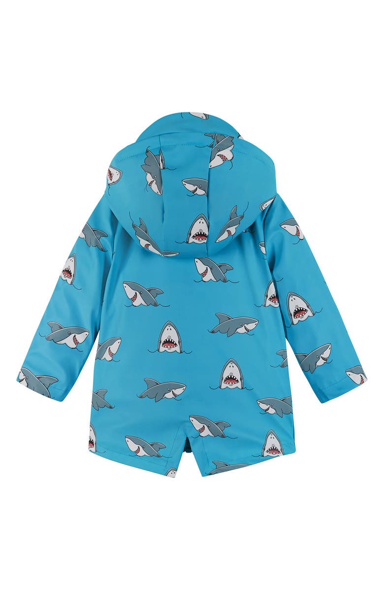 Andy & Evan Shark Print Waterproof Hooded Raincoat, Alternate, color, Blue