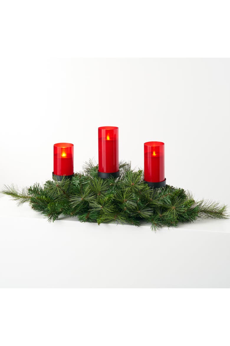 Belgium Pine Greenery 3 Tier Pillar Candle Holder Table Centerpiece, Alternate, color, Green