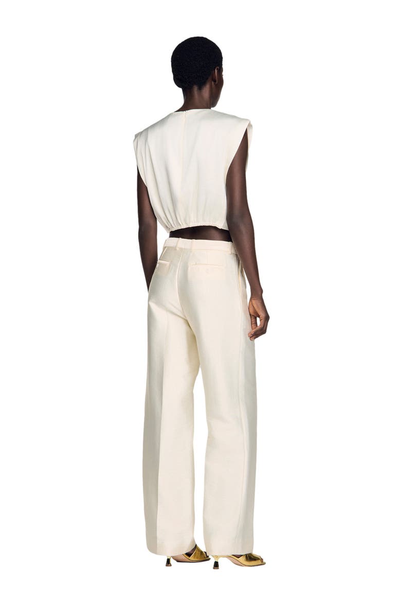 Pleated satin crop top, Alternate, color, Ecru