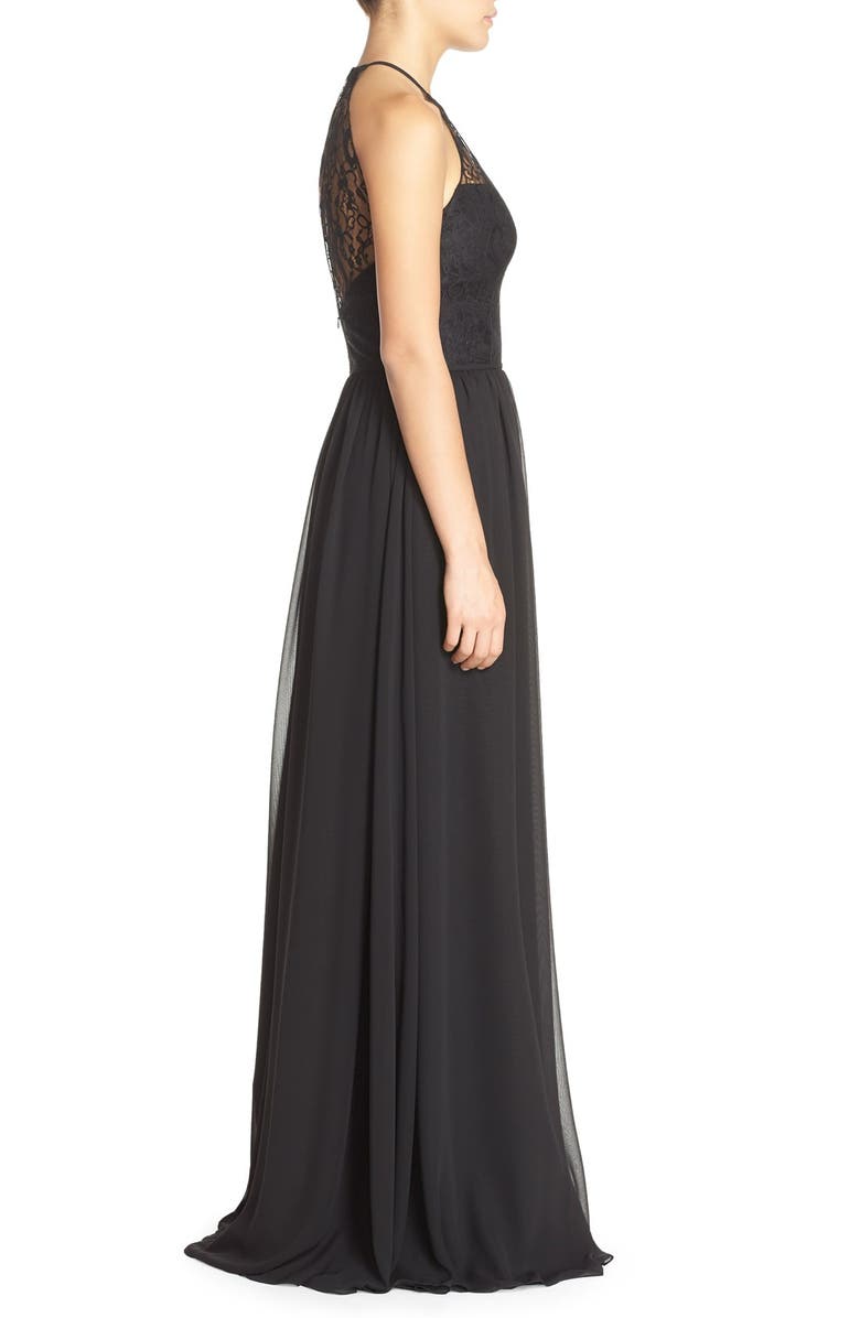 Hayley Paige Occasions Lace & Chiffon Halter Gown, Alternate, color, 